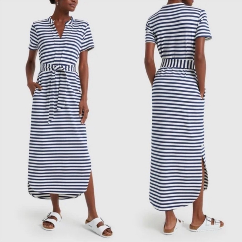 Dudley Stephens Sconset Maxi Dress in Navy & White - Size Small (missing belt)